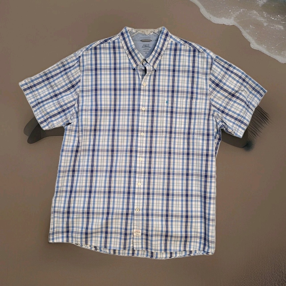 Izod Saltwater Men's 2XL Plaid Shirt Relaxed Fit Short Sleeve Fishing Button Up